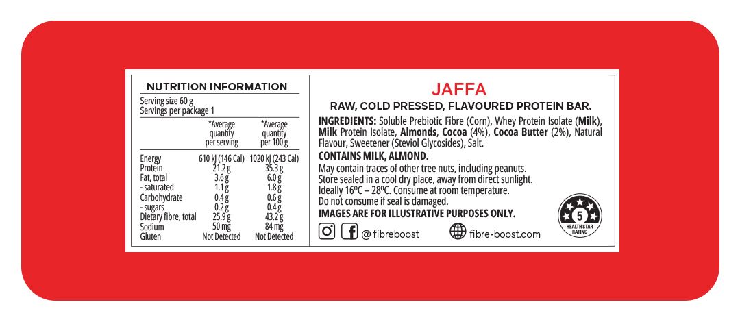Fibre Boost Cold Pressed Protein Bar Single or Box of 12, Jaffa