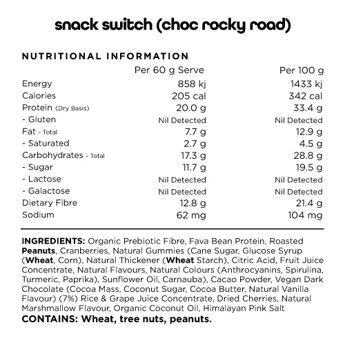 Switch Nutrition Snack Switch 60g, Choc Rocky Road {Natural, Plant Based, Wholefood Bar}