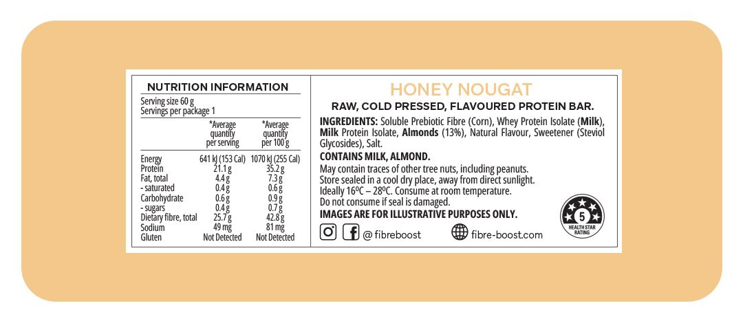 Fibre Boost Cold Pressed Protein Bar Single or Box of 12, Honey Nougat