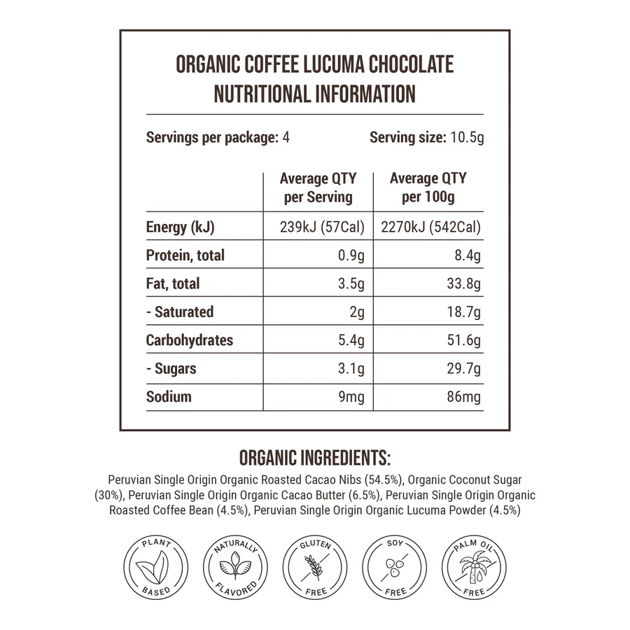 The Healthy Llama Organic Chocolate 42g, Coffee Lucuma