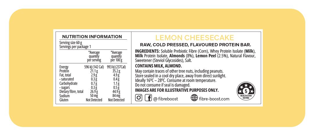 Fibre Boost Cold Pressed Protein Bar Single or Box of 12, Lemon Cheesecake