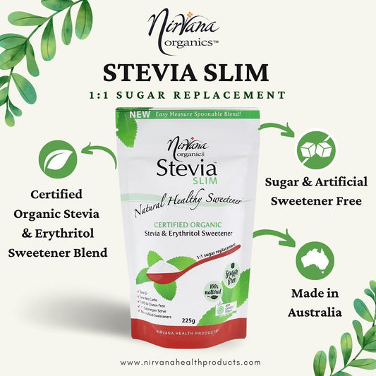 Nirvana Organics Stevia Slim 225g Or 500g, Certified Organic Stevia & Erythritol Sweetener