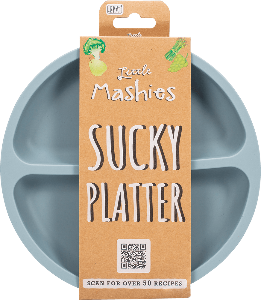 Little Mashies Silicone Sucky Platter Plate, Dusty Blue
