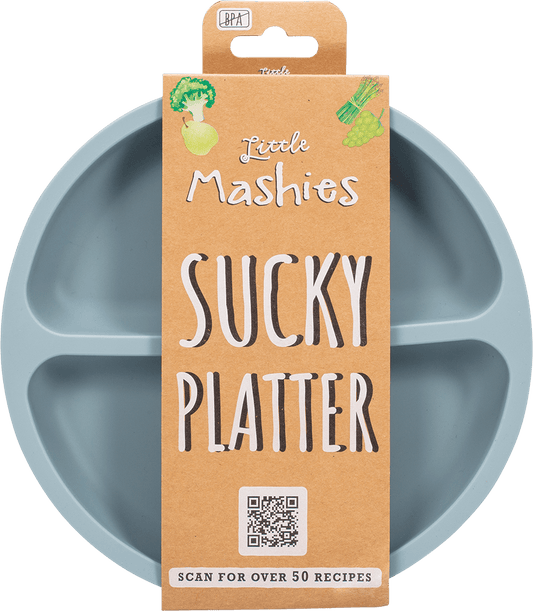 Little Mashies Silicone Sucky Platter Plate, Dusty Blue