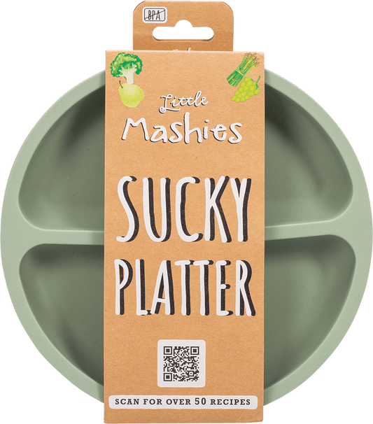 Little Mashies Silicone Sucky Platter Plate, Olive