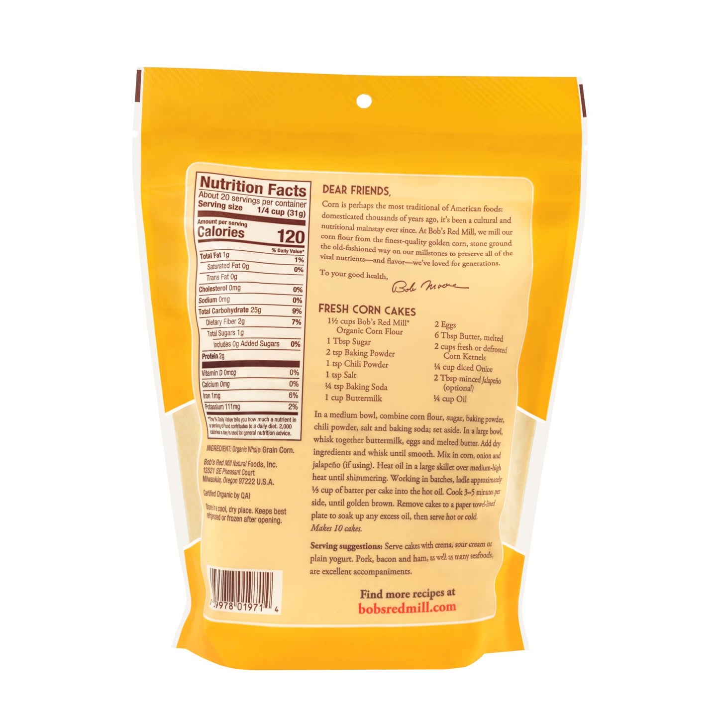 Bob's Red Mill Corn Flour 624g, Wholegrain & Certified Organic