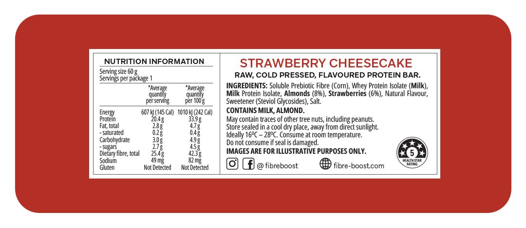 Fibre Boost Cold Pressed Protein Bar Single or Box of 12, Strawberry Cheesecake