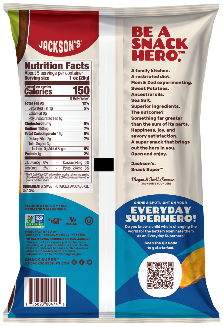 Jackson’s Avocado Oil Sweet Potato Chips 142g, Sea Salt Crunch