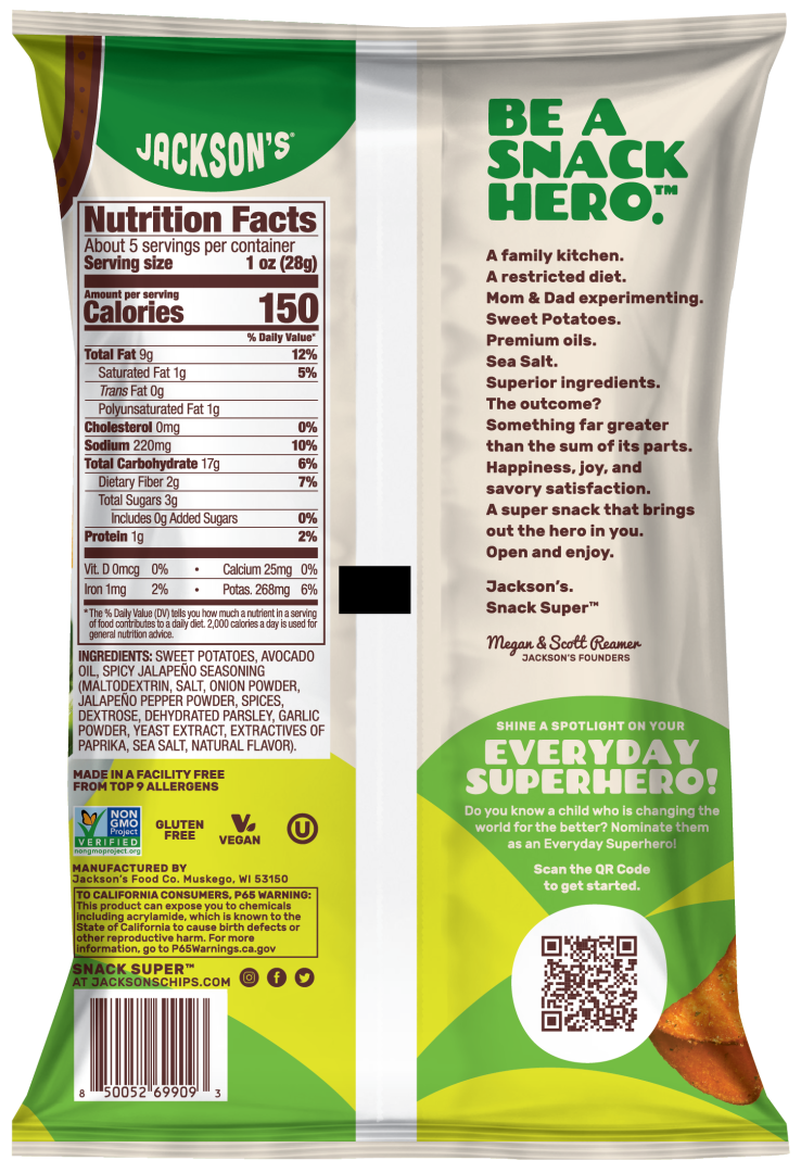 Jackson’s Avocado Oil Sweet Potato Chips 142g, Spicy Jalapeño Heat