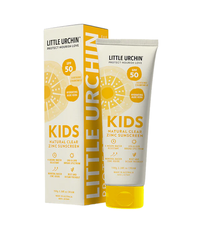 Little Urchin Natural Clear Zinc Kids Sunscreen SPF 50+ 100g Or 300g, 4 Hours Water Resistant