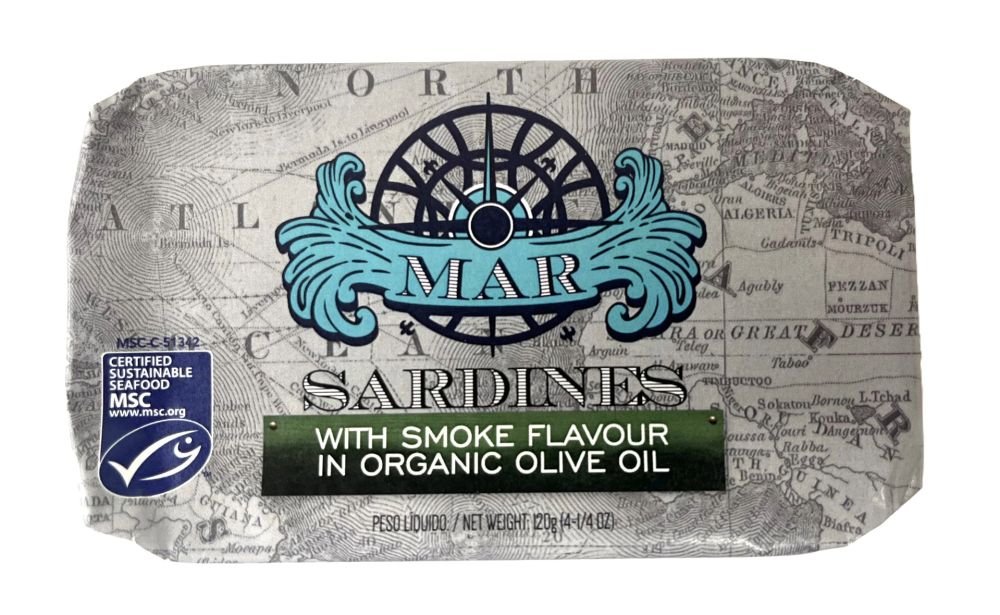 MAR Sardines With Smoke Flavour In Organic Olive Oil 120g, BPA Free AVAILABLE MID DECEMBER