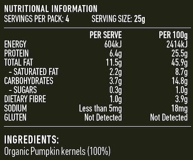 Lotus Certified Organic Pumpkin Kernels Pepitas 100g, Perfect For Salads
