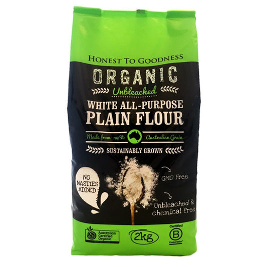 Honest To Goodness All Purpose White Plain Flour 2kg, Australian Product, Unbleached & Australian Certified Organic