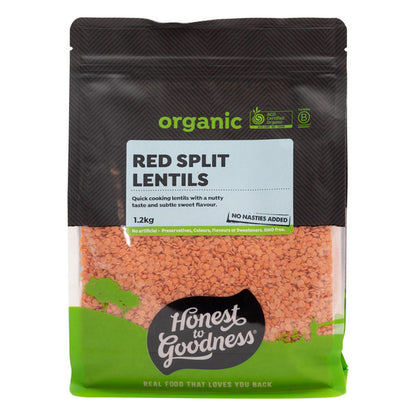 Honest To Goodness Certified Organic Red Split Lentils 500g Or 1.2Kg, Quick Cooking