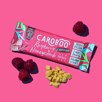 Caroboo Carob Choco Bar 35g Or A Box Of 20, Raspberry & Honeycomb Crunch