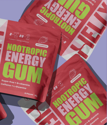 Helix Nootropic Energy Gum 8 Pieces 16g, Strawberry Flavour & Sugar free