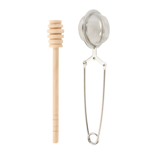 Leaf & Bean Infuser & Honey Dipper Set, Stainless Steel & Wood