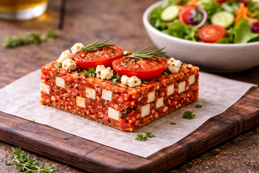 Rosemary Tomato & Almond Feta Slice, Served With A Side Salad