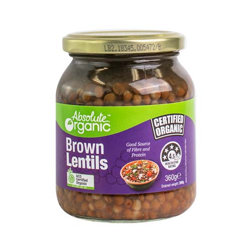 Absolute Organic Brown Lentils 360g, (Glass Jar) Australian Certified Organic