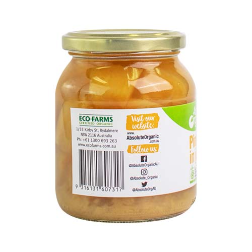 Absolute Organic Pineapple In Juice 350g, (Glass Jar) Australian Certified Organic
