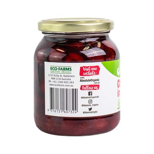 Absolute Organic Cherries In Juice 350g, (Glass Jar) Australian Certified Organic