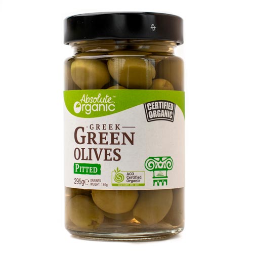 Absolute Organic Green Olives Pitted 300g, Australian Certified Organic