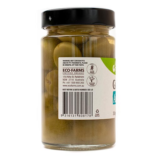 Absolute Organic Green Olives Stuffed With Almonds 300g, Australian Certified Organic