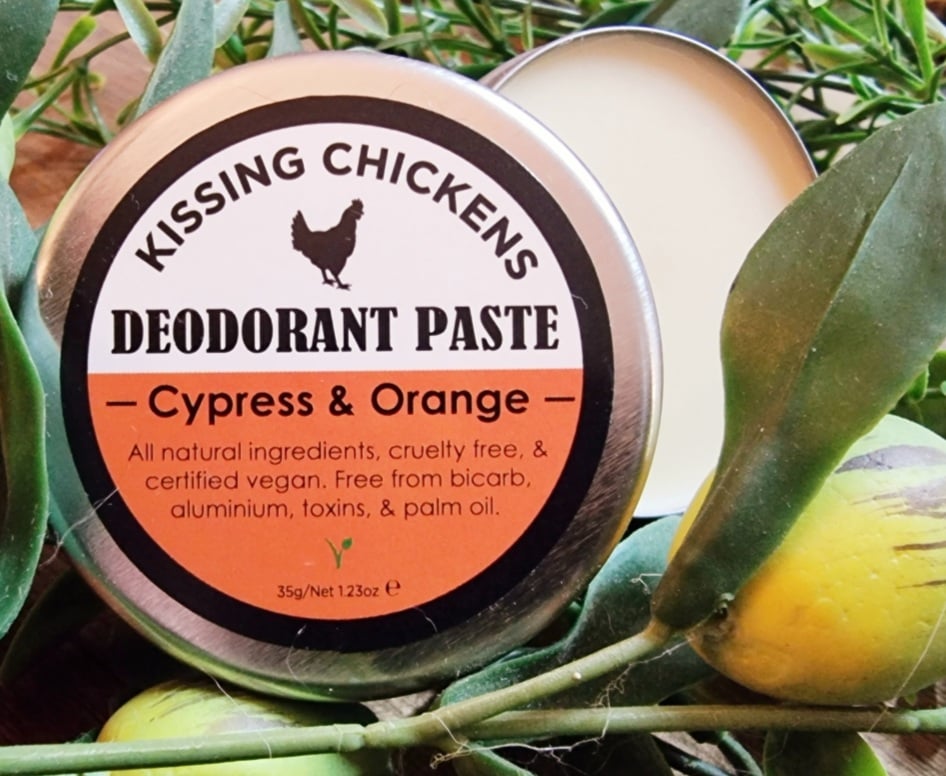 Kissing Chickens Deodorant Paste Tin 35g, Cypress & Orange Scent