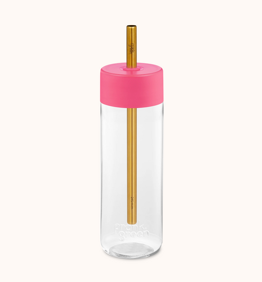 Frank Green Reusable Bottle with Jumbo Straw Lid 25oz (740ml), Neon Pink