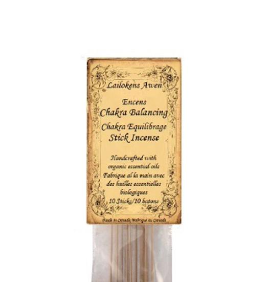 Lailokens Awen Stick Incense, Chakra Balancing; Handcrafted With Organic Essential Oils (10 Sticks)