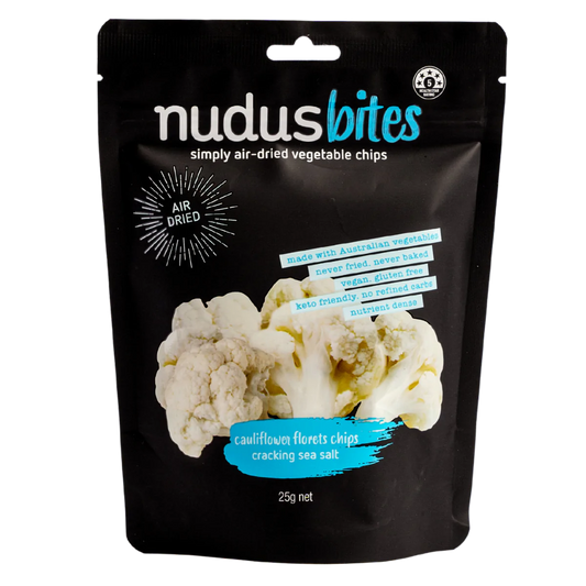 Nudus Bites Vegetable Air Dried Cauliflower Chips 20g, Cracking Sea Salt Flavour