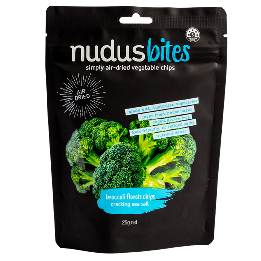 Nudus Bites Vegetable Air Dried Broccoli Chips 20g, Cracking Sea Salt Flavour