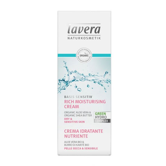 Lavera Rich Moisturising Cream 50ml, Basis Sensitiv With Organic Aloe Vera & Organic Shea Butter