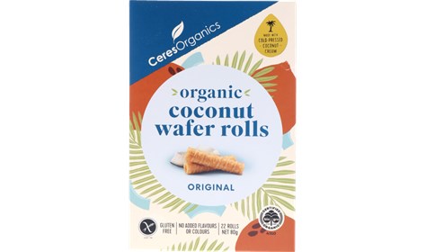 Ceres Organics Coconut Wafer Rolls 80g, Original Flavour