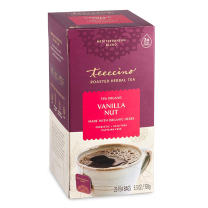 Teeccino Mediterranean Herbal Tea 10 Or 25 Tea Bags, Vanilla Nut Flavour Caffeine-Free