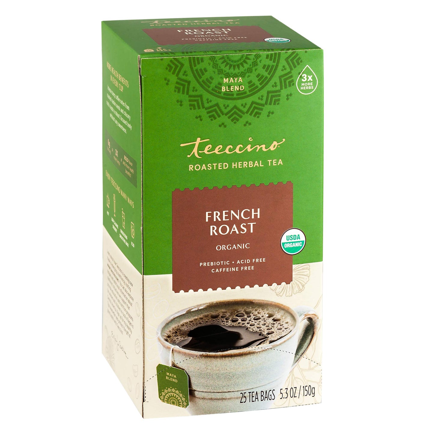 Teeccino Mayan Herbal Tea 10 Or 25 Tea Bags, French Roast Flavour Caffeine-Free
