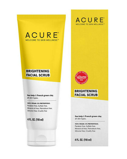 Acure Brightening Facial Scrub 118ml, With Sea Kelp & Green Clay