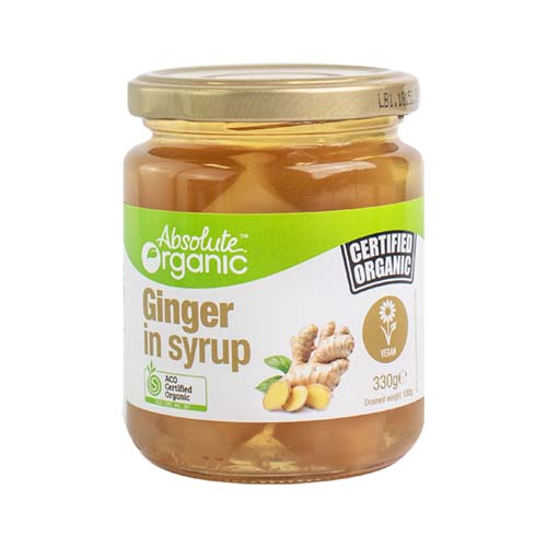Absolute Organic Ginger In Syrup 330g, (Glass Jar) Australian Certified Organic