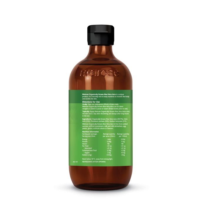 Melrose Aloe Vera Juice 500ml, Certified Organic (Glass Bottle)