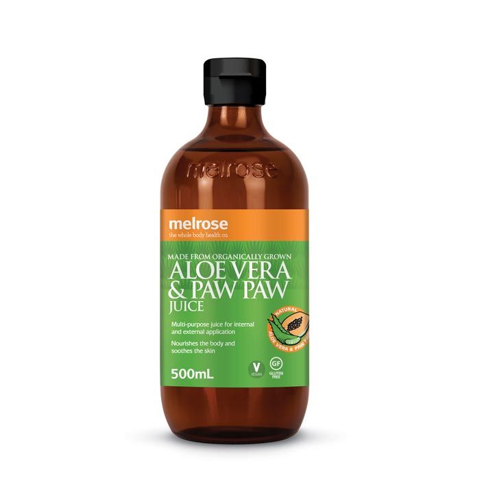 Melrose Aloe Vera & Paw Paw Juice 500ml, Certified Organic (Glass Bottle)