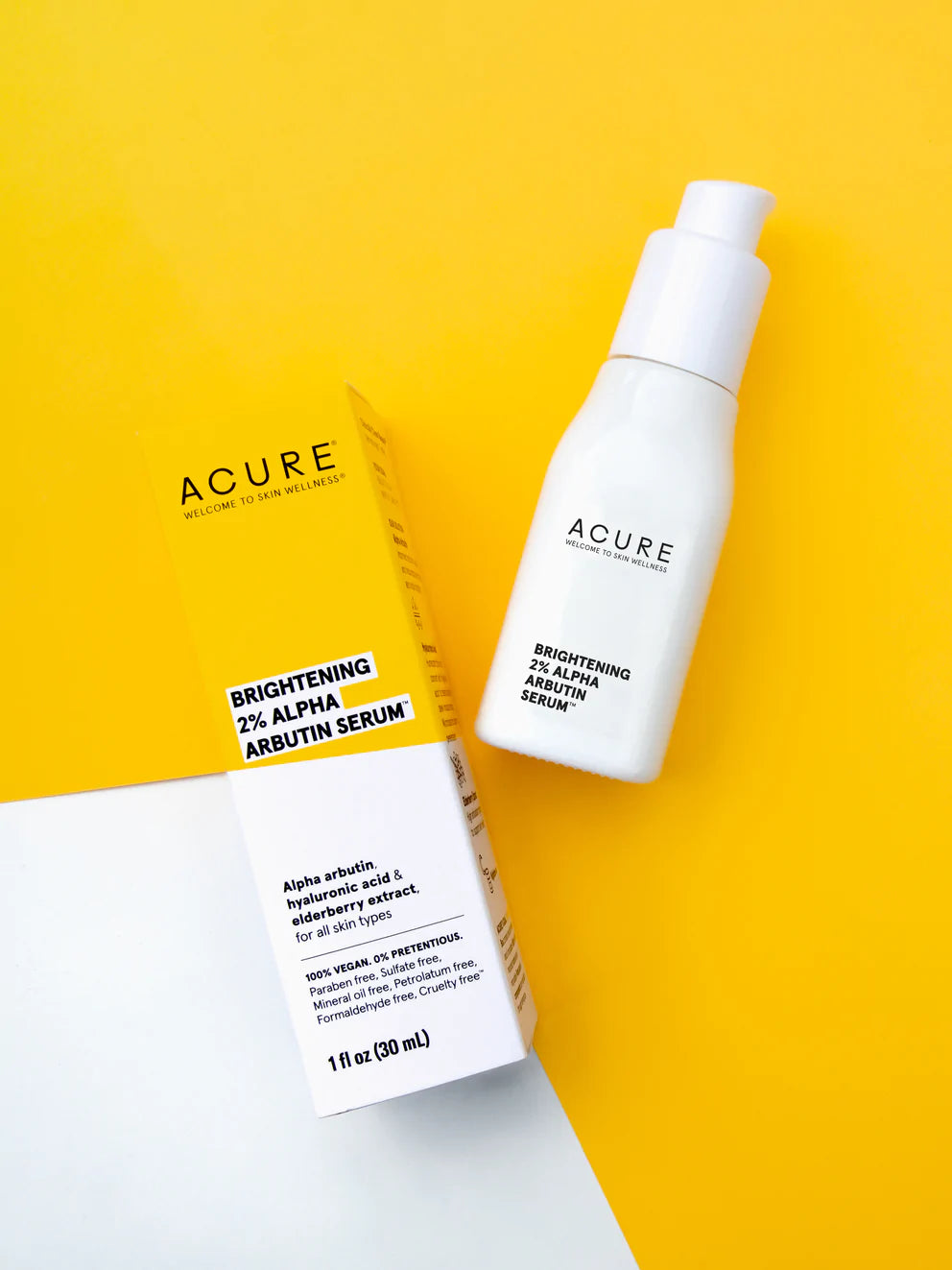 Acure Brightening 2% Alpha Arbutin Serum 30ml, Alpha Arbutin, Hyaluronic Acid & Elderberry Extract For All Skin Types
