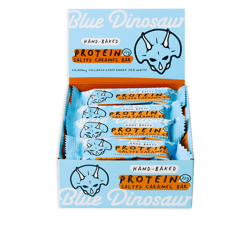Blue Dinosaur Free Range Egg White Protein Bar 60g Single Bar or 60g x12 Bars, Salted Caramel Flavour