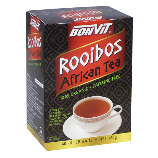 Bonvit Rooibos African Tea 40 Filter Tea Bags, Caffeine Free & Organic