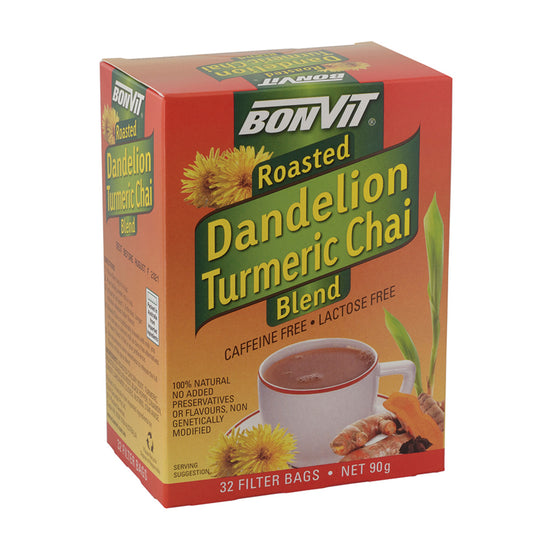 Bonvit Roasted Dandelion Turmeric Chai Blend Tea 32 Filter Bags, Caffeine Free