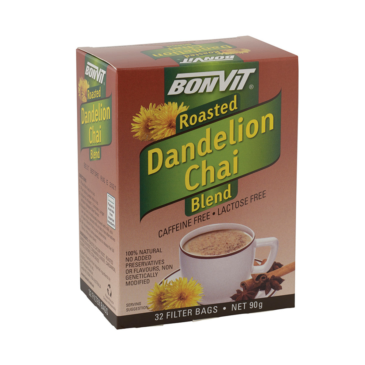 Bonvit Roasted Dandelion Chai Blend Tea 32 Filter Bags, Caffeine Free