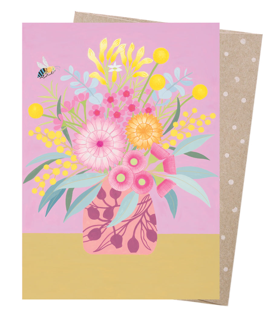Earth Greetings Blue Banded Bee Card, Claire Ishino Collection (Includes One Card & One Kraft Envelope)