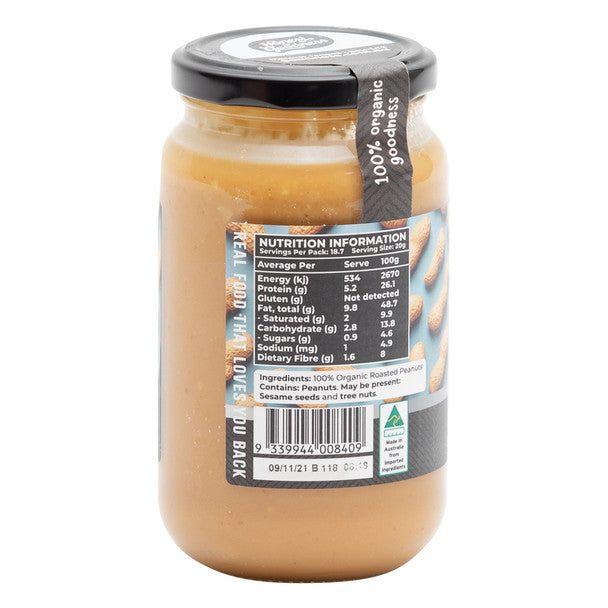 Honest To Goodness Peanut Butter 375g, Crunchy & Australian Certified Organic