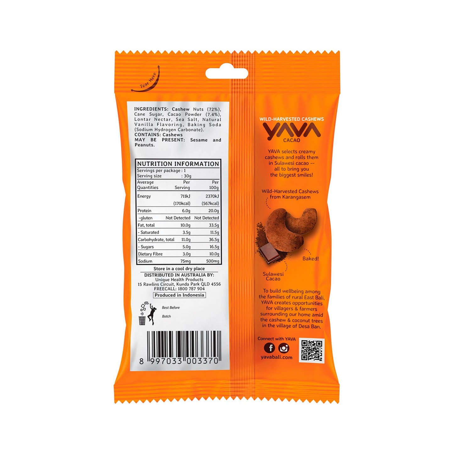 Yava Wild Harvested Cashews 35g Or 10x35g, Cacao Flavour