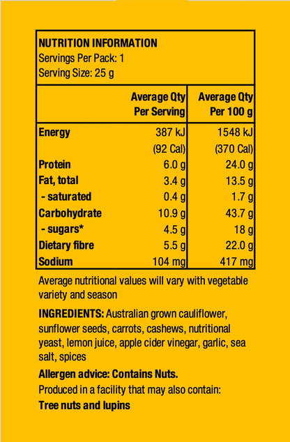 Nudus Bites Vegetable Air Dried Cauliflower Chips 20g, Cheeky Cheesy Vegan Flavour