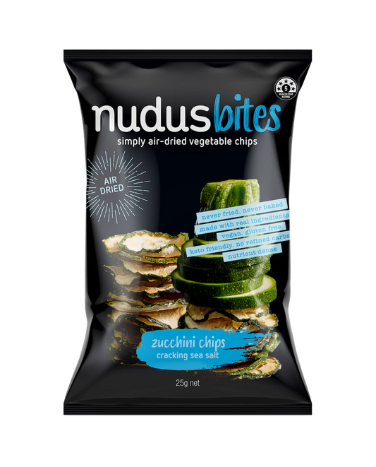 Nudus Bites Vegetable Air Dried Zucchini Chips 20g, Cracking Sea Salt Flavour